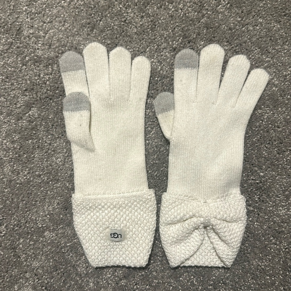 Ugg Bow Knit Gloves Ivory O/S